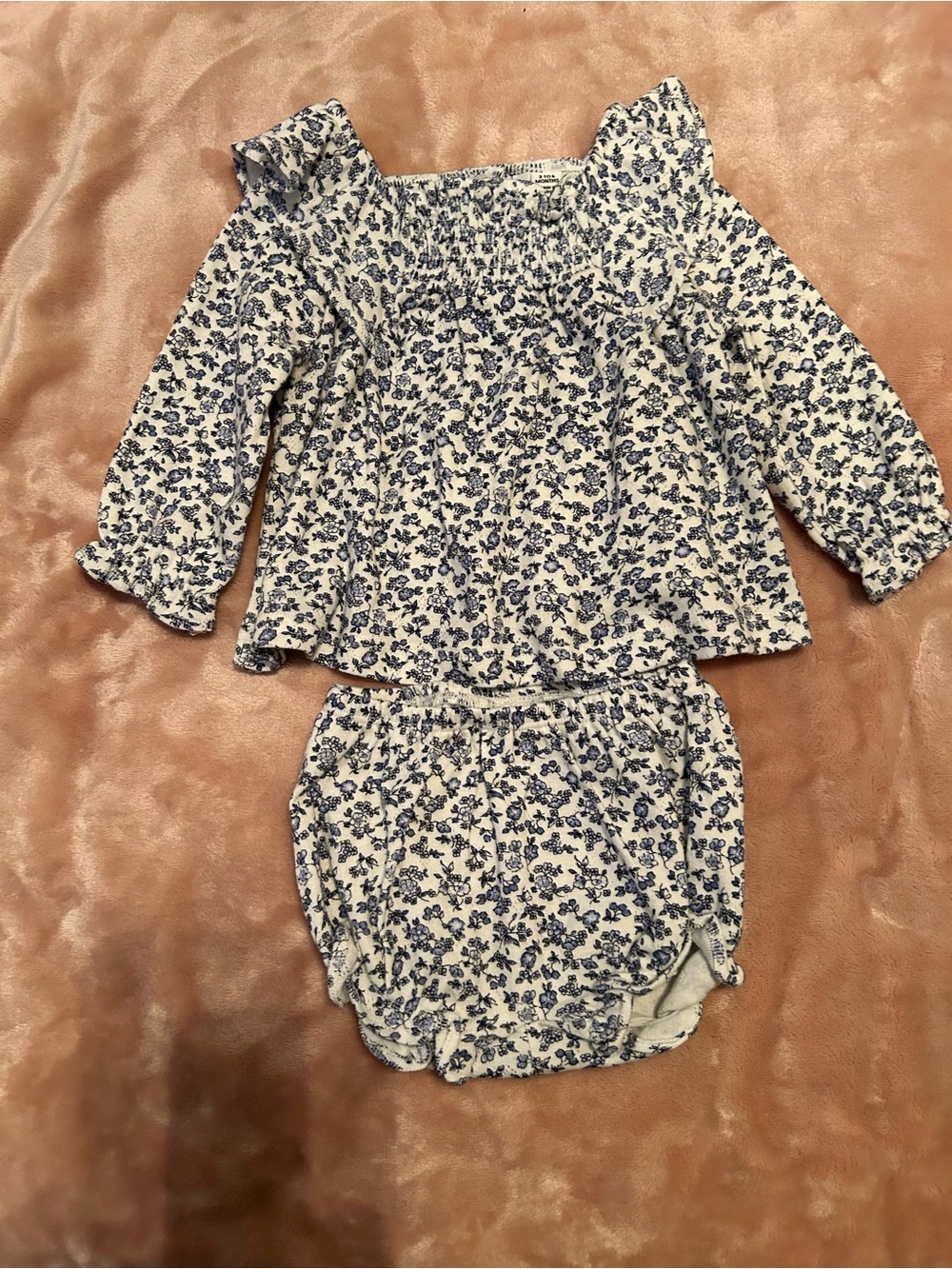 Janie and Jack Blue Floral Smocked Baby Diaper Set